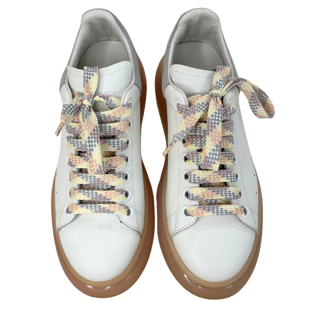 Alexander McQueen White, Gray, and Tan Leather Sneakers, 37