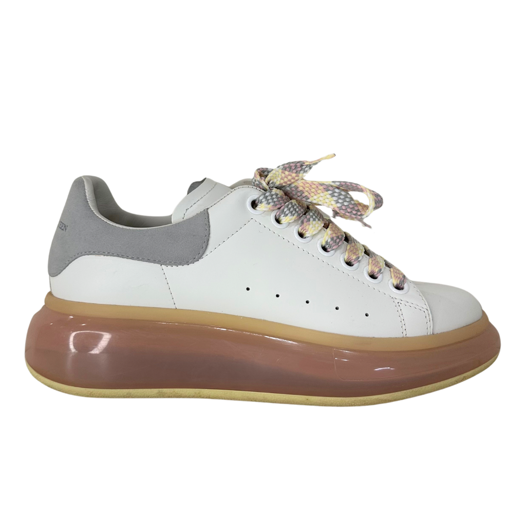 Alexander McQueen White, Gray, and Tan Leather Sneakers, 37