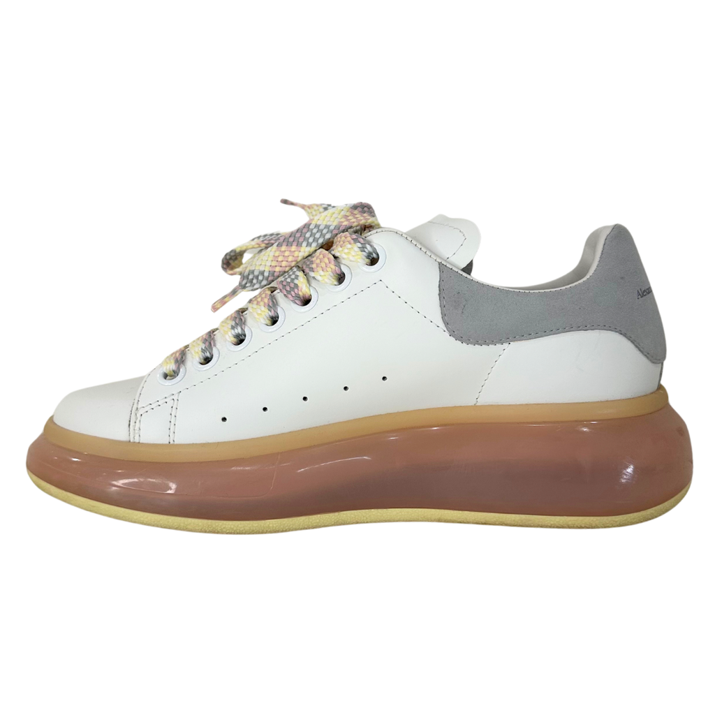 Alexander McQueen White, Gray, and Tan Leather Sneakers, 37