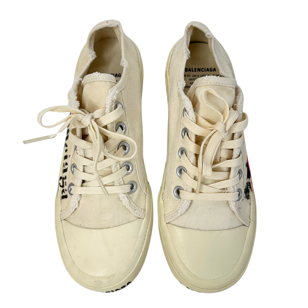Balenciaga "Paris Political" Logo Canvas Sneakers, 37