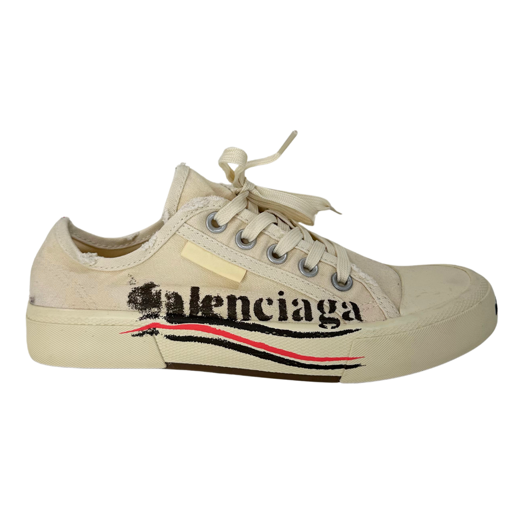 Balenciaga "Paris Political" Logo Canvas Sneakers, 37