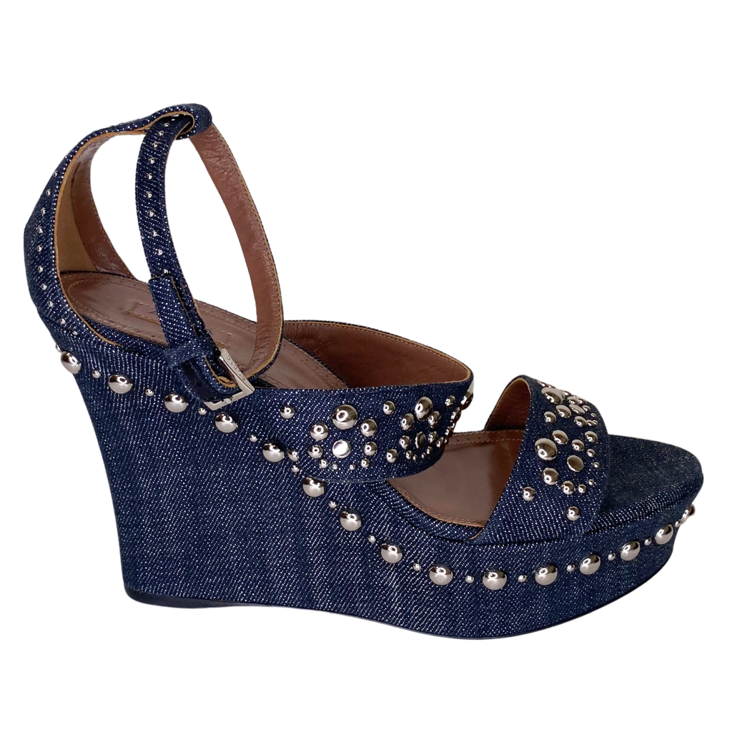 Alaia Denim Studded Wedge, 40.5