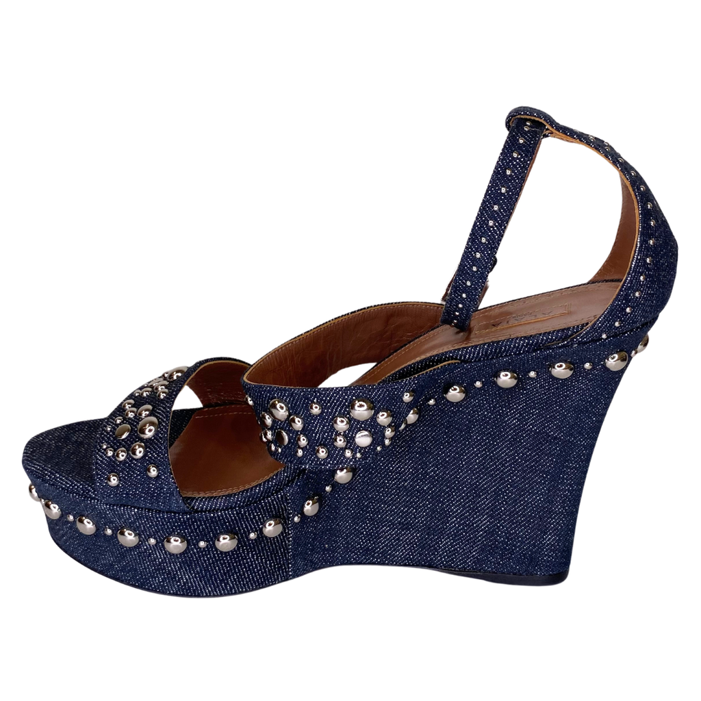 Alaia Denim Studded Wedge, 40.5