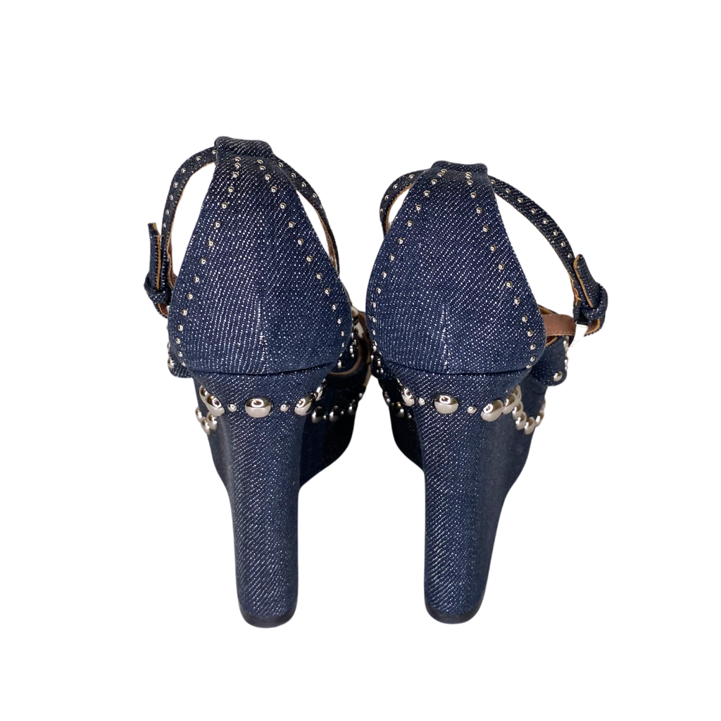 Alaia Denim Studded Wedge, 40.5