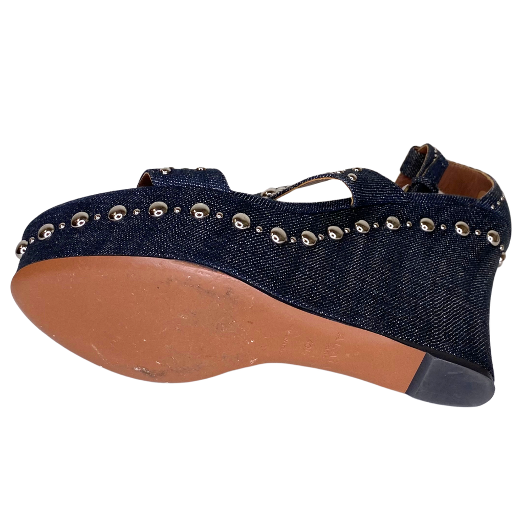 Alaia Denim Studded Wedge, 40.5