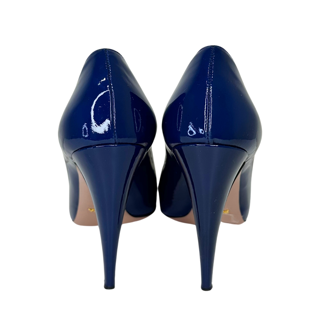 Prada Blue Patent Peep Toe Pump, 41