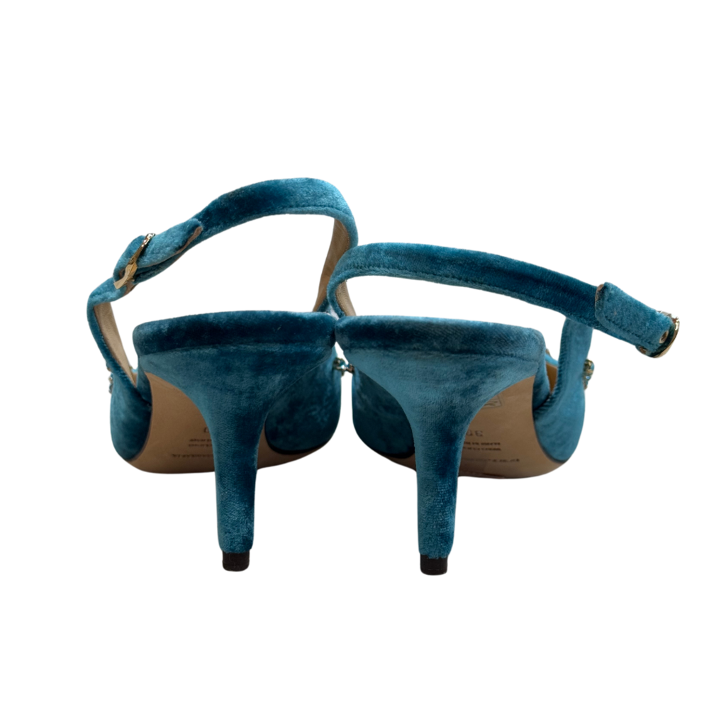 Dolce & Gabbana Teal Velvet Embellished Slingback Heel, 39