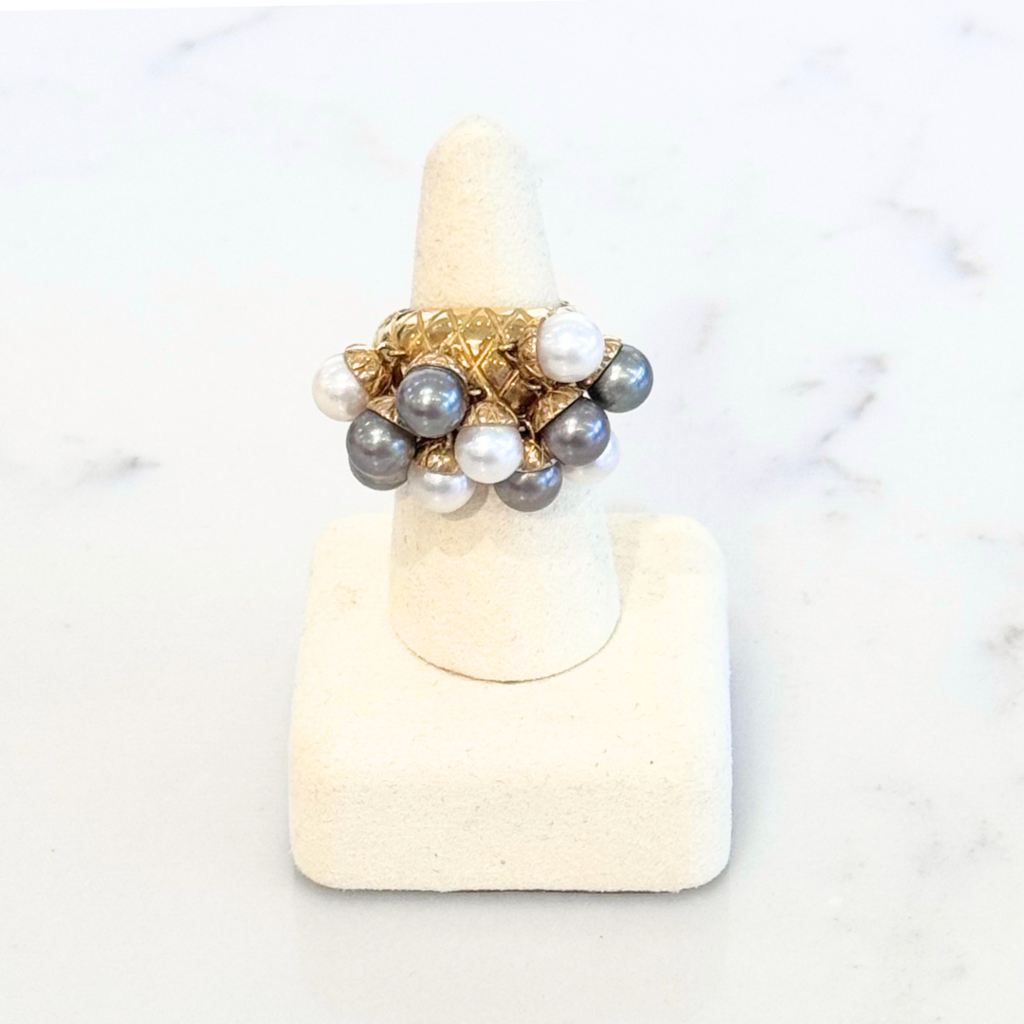 18k Gold/Tahitian Pearl Cluster Ring