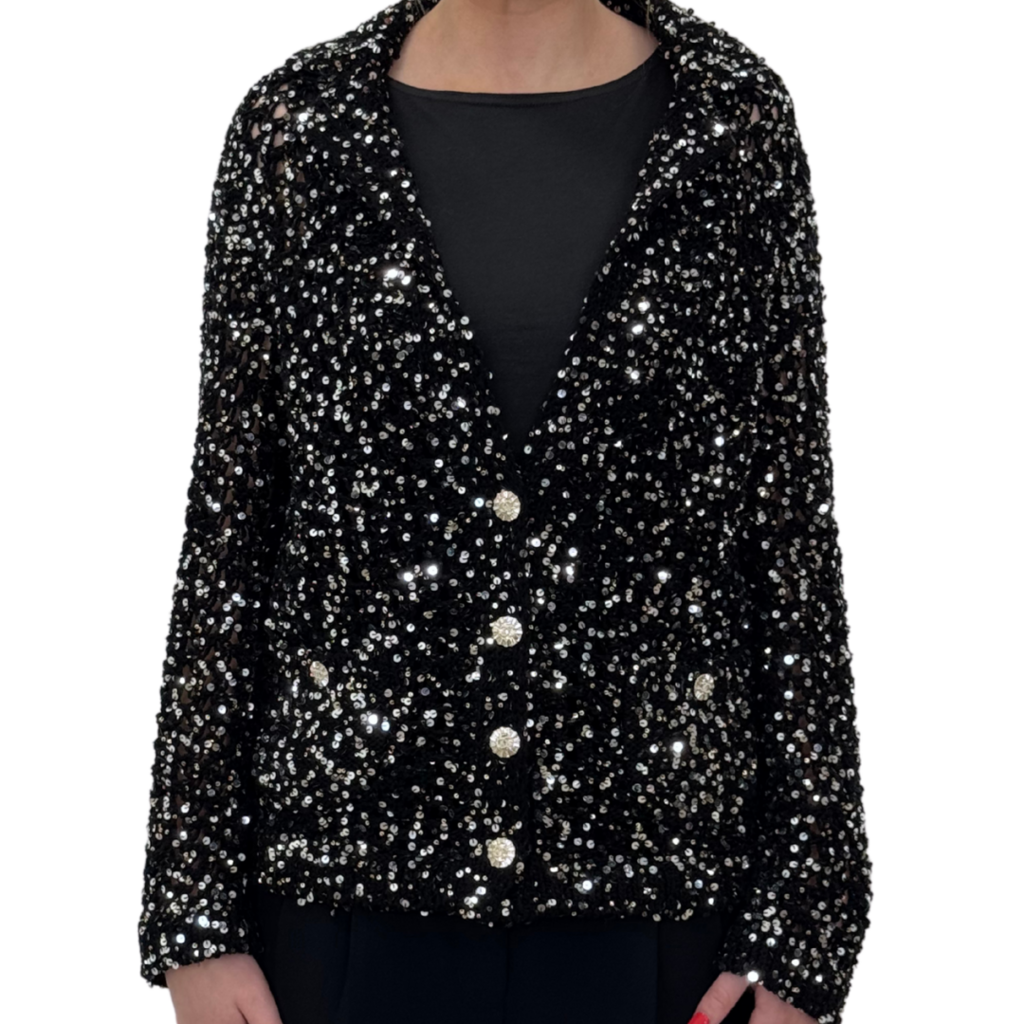 Chanel 2023 Black Sequin Evening Jacket, 34