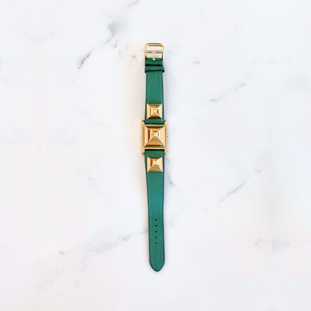 Hermes Green Pyramid Stud Medor Watch