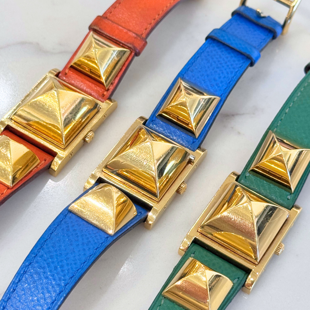 Hermes Green Pyramid Stud Medor Watch
