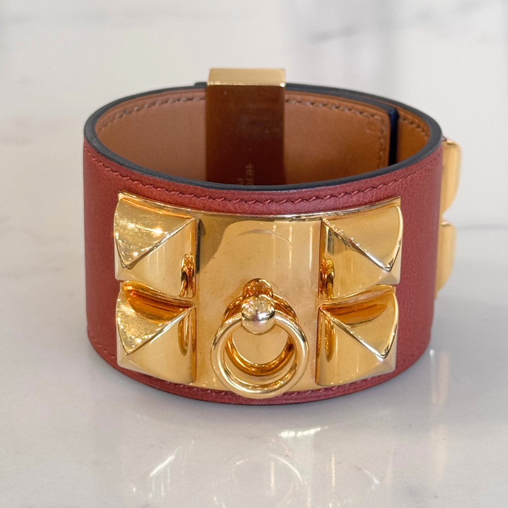 Hermes Brown Leather Collier De Chien Bracelet, 8.5" (full set)