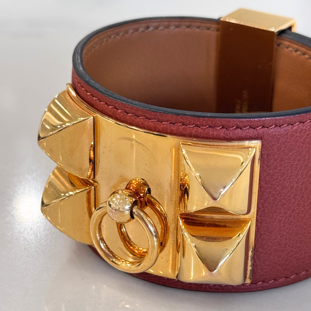 Hermes Brown Leather Collier De Chien Bracelet, 8.5" (full set)