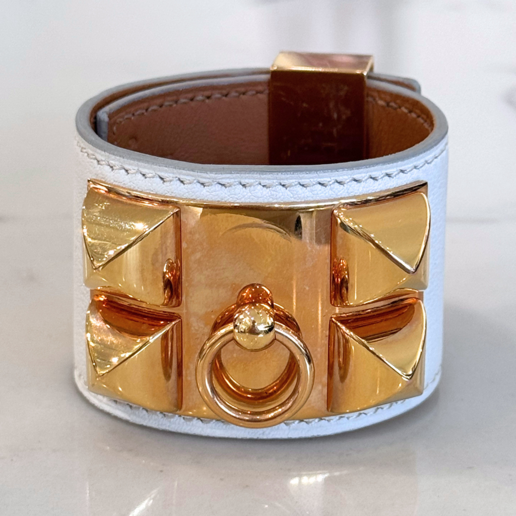 Hermes White Leather Collier de Chien Leather Wrap Bracelet