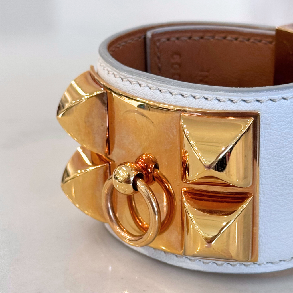 Hermes White Leather Collier de Chien Leather Wrap Bracelet