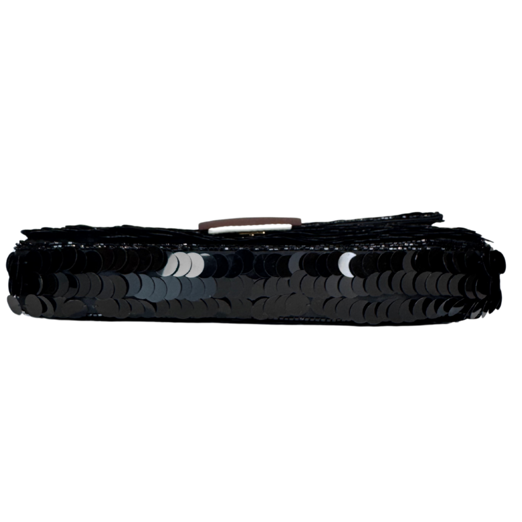Fendi '97 Black Satin Sequin & White Snakeskin Handle Mini Baguette