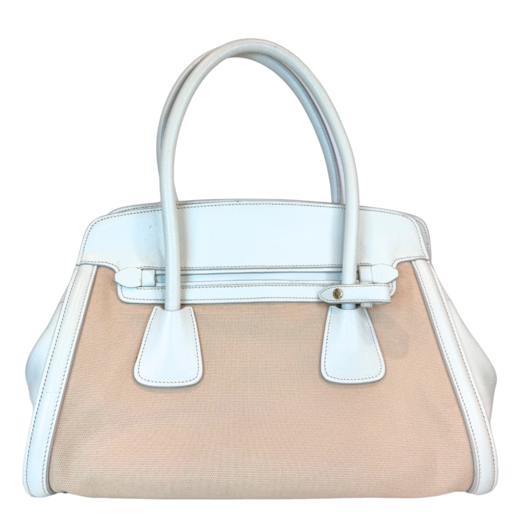 Prada Tan & Cream Saffiano Cuir Tote Bag