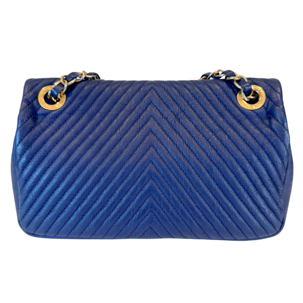 Chanel Blue Goat Chevron Flap