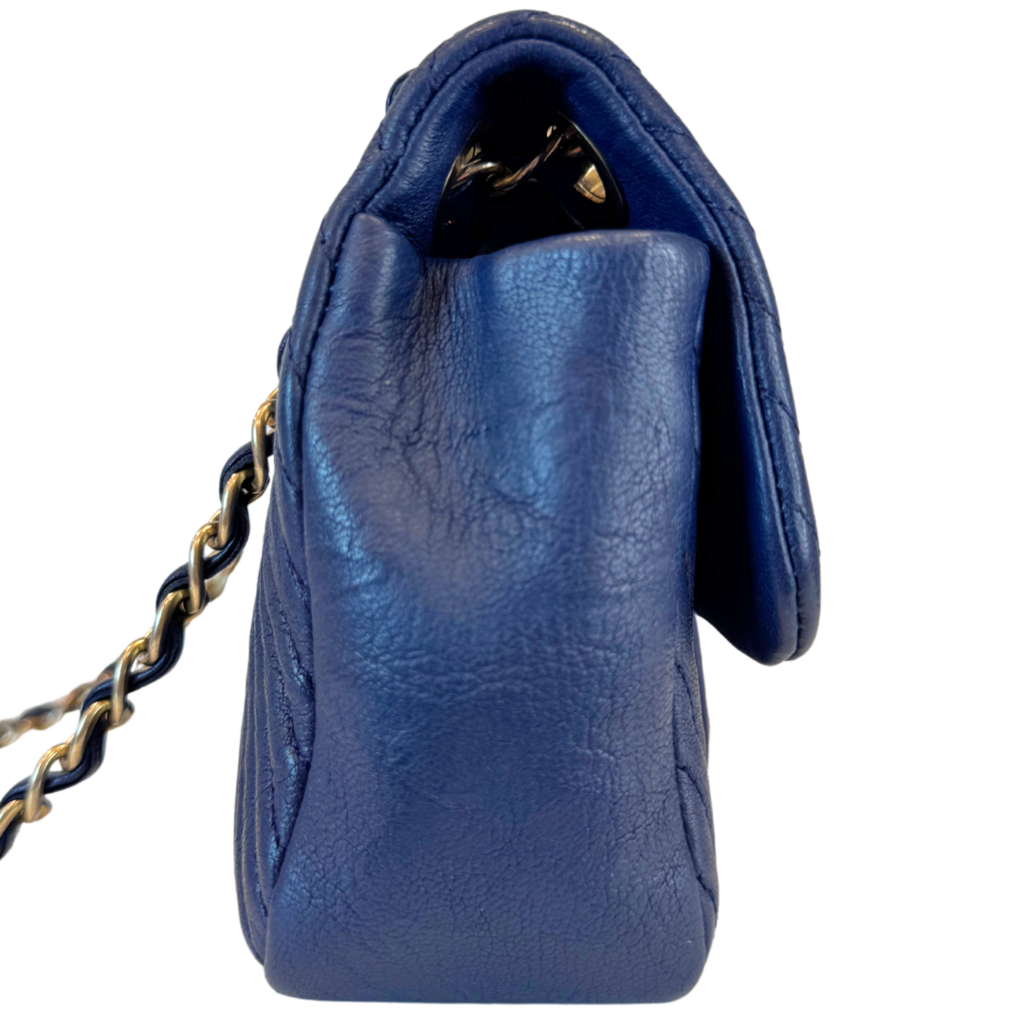Chanel Blue Goat Chevron Flap
