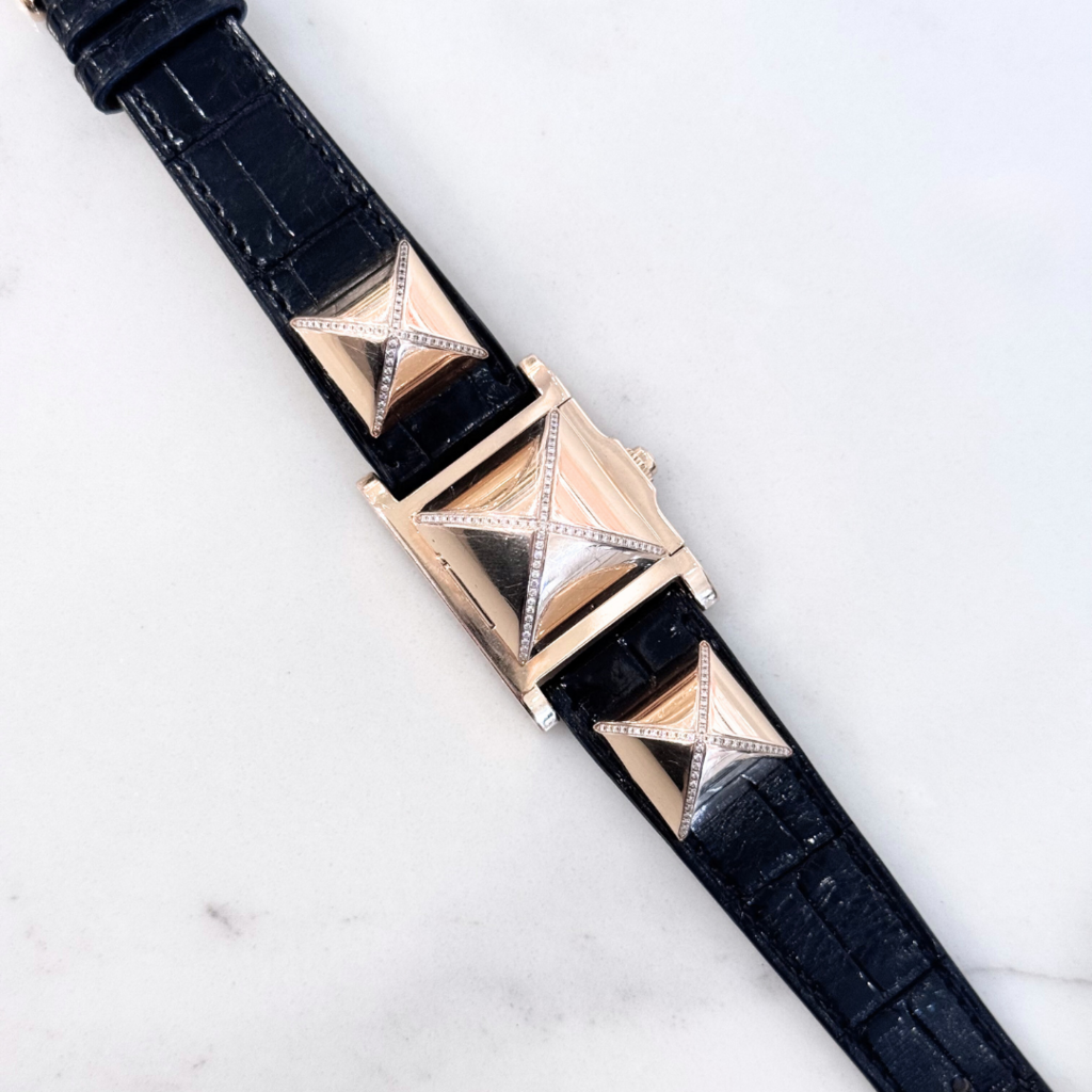 Hermes Diamond Medor Black Croc Watch
