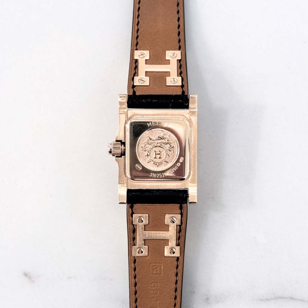Hermes Diamond Medor Black Croc Watch