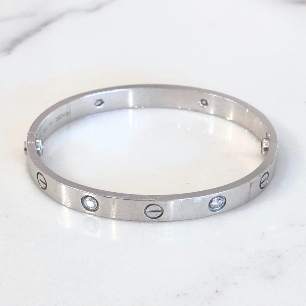 Cartier White Gold 4 Diamond Love Bracelet (FULL SET)
