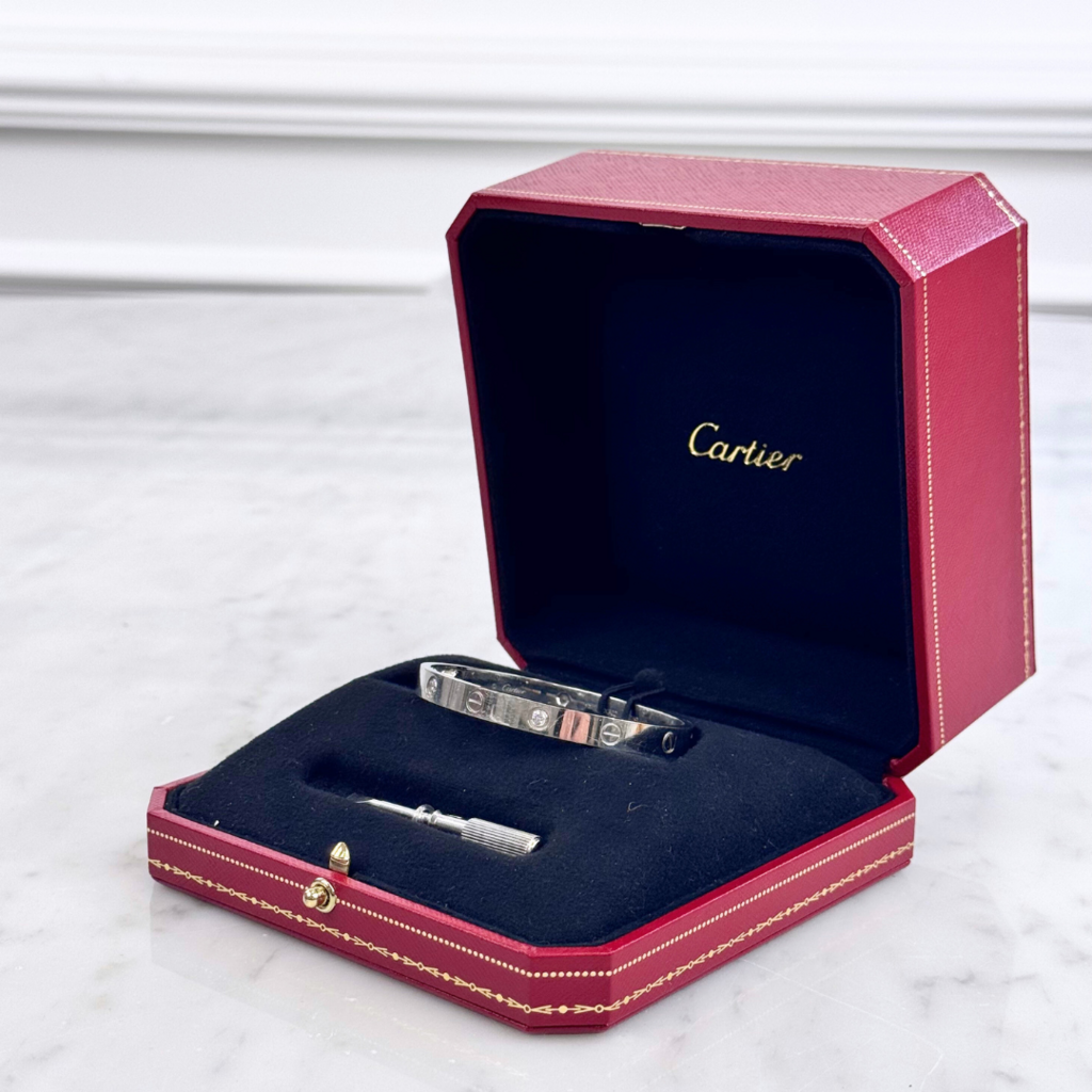 Cartier White Gold 4 Diamond Love Bracelet (FULL SET)