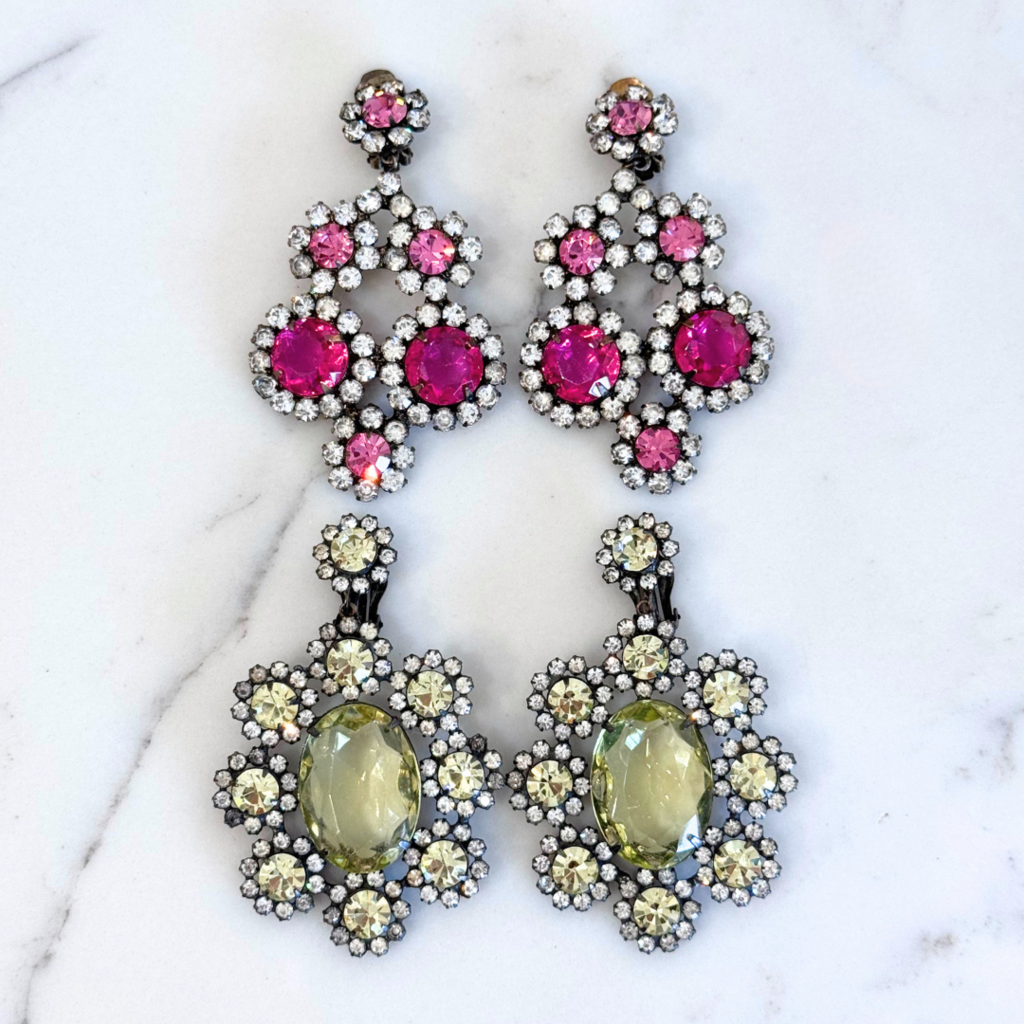 Yellow White Crystal Chandelier Earrings