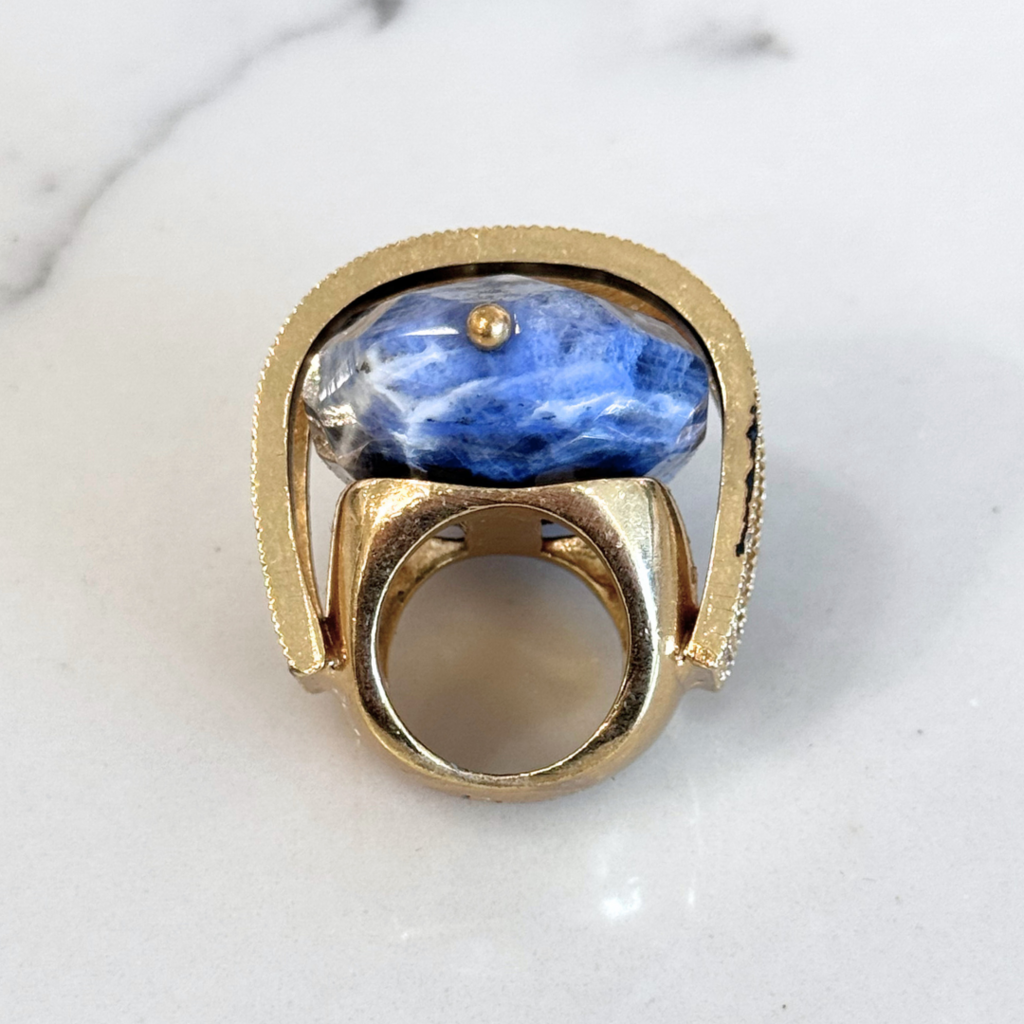 1989-1997 RARE Blue Sodalite Stone Gold Ring (As Is)