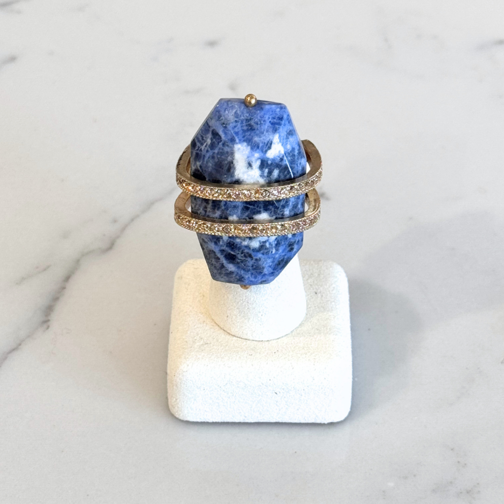 1989-1997 RARE Blue Sodalite Stone Gold Ring (As Is)