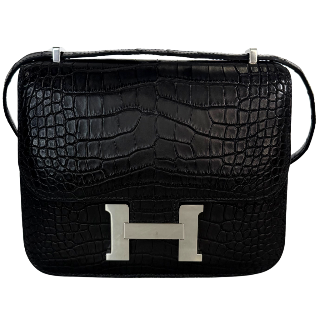 Hermès Constance Matte Black Croc Palladium HW