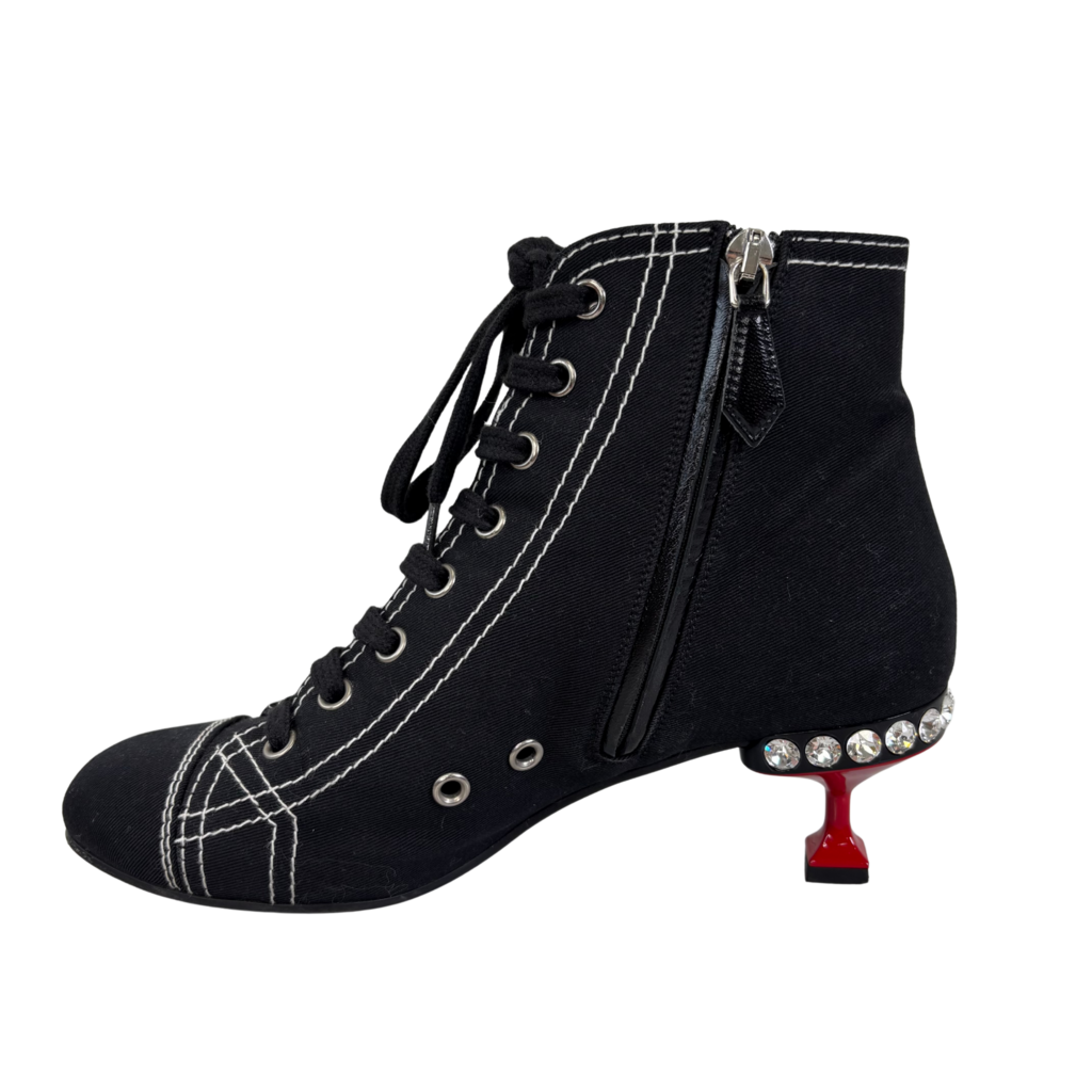 Miu Miu Logo Ankle Heel Boot, 35