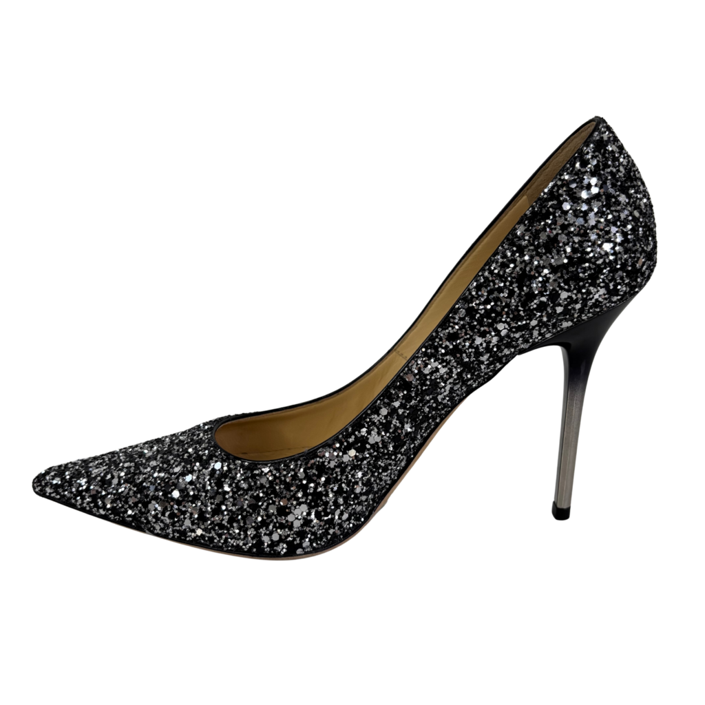 Jimmy Choo Silver Glitter Pumps, 36