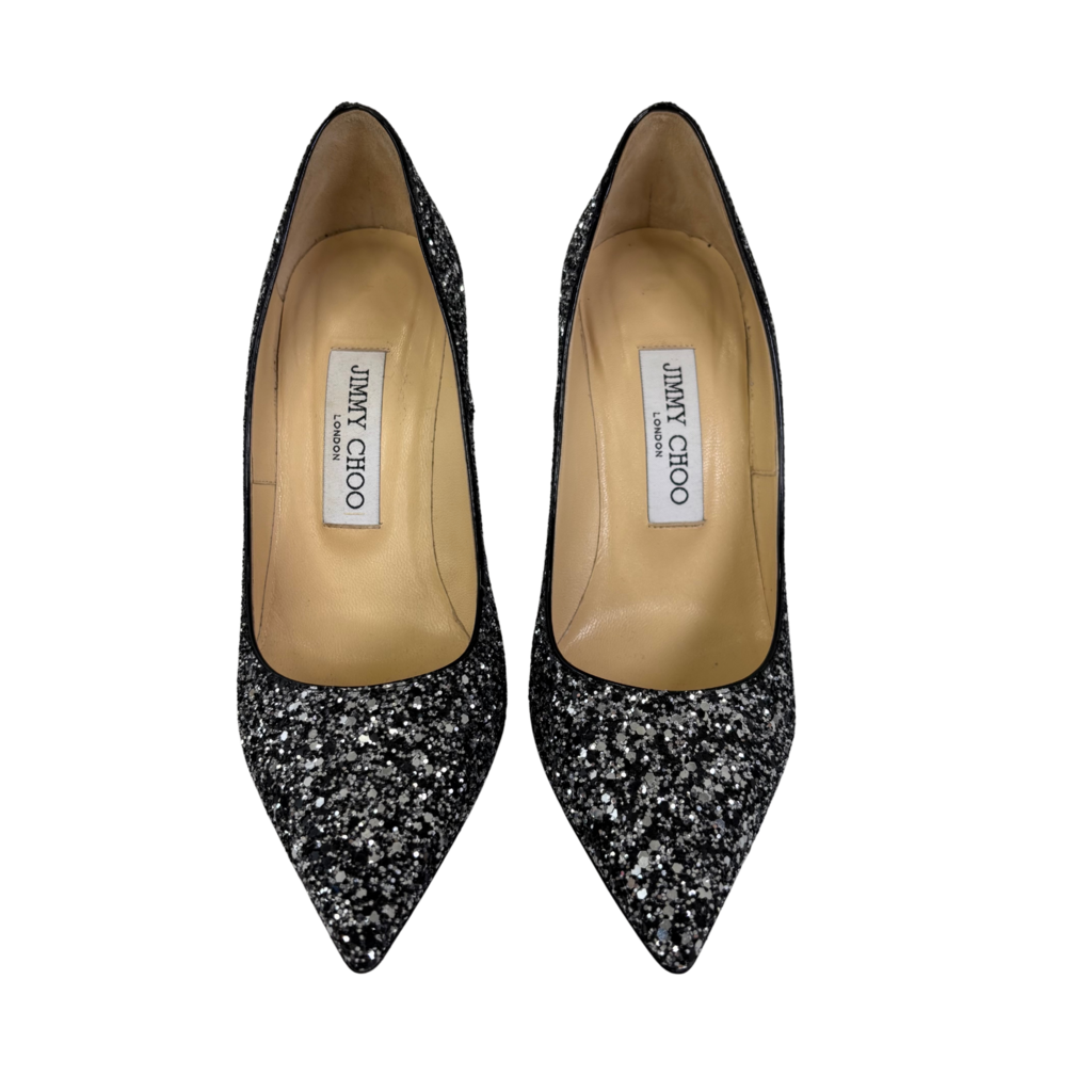 Jimmy Choo Silver Glitter Pumps, 36