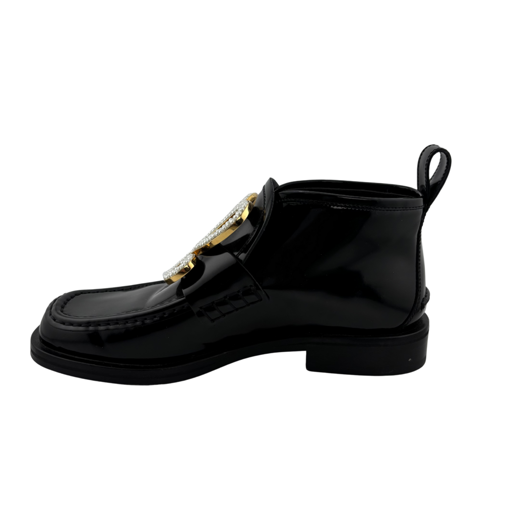 Loewe Patent Leather Beaded Logo Ankle Boot, 38