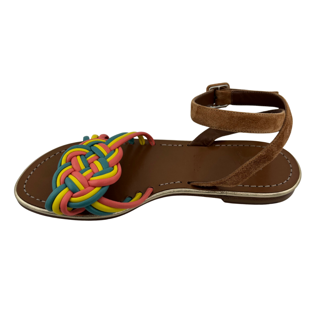 Christian Louboutin Multi Color Leather Ankle Strap Ella Flat Sandals, 38