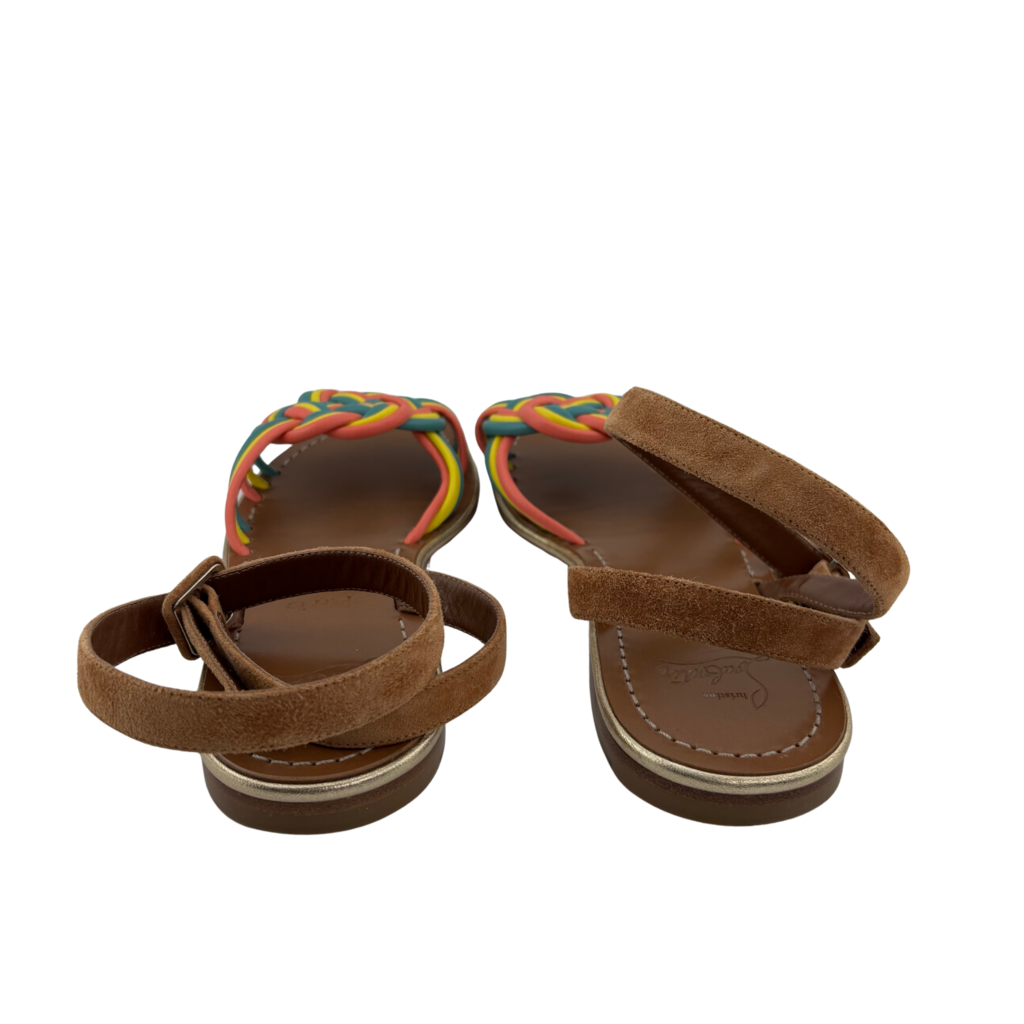 Christian Louboutin Multi Color Leather Ankle Strap Ella Flat Sandals, 38