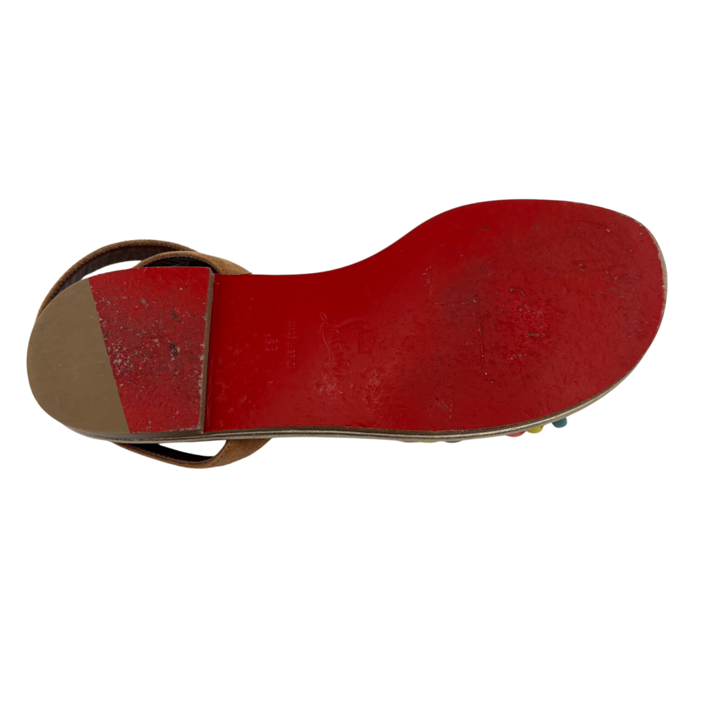 Christian Louboutin Multi Color Leather Ankle Strap Ella Flat Sandals, 38