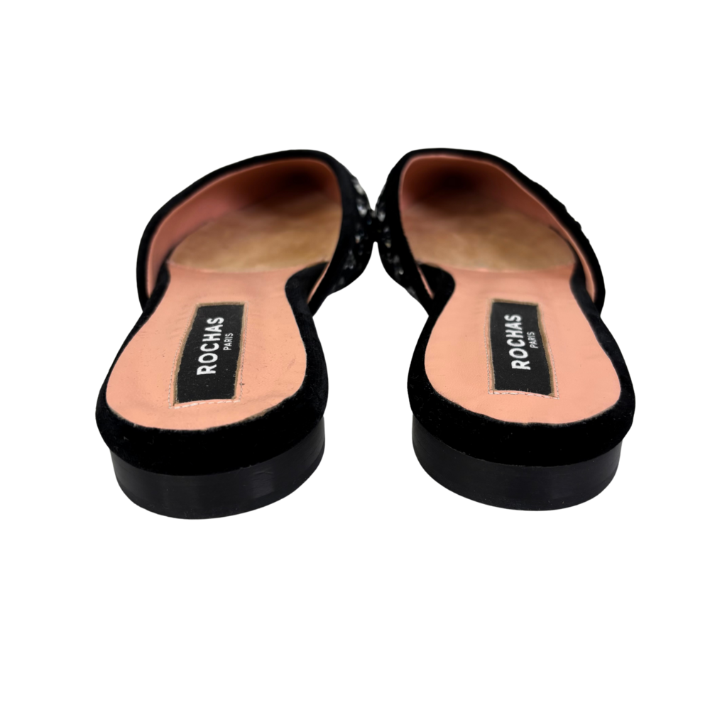 Rochas Velvet Rhinestone Mule Flats, 37.5