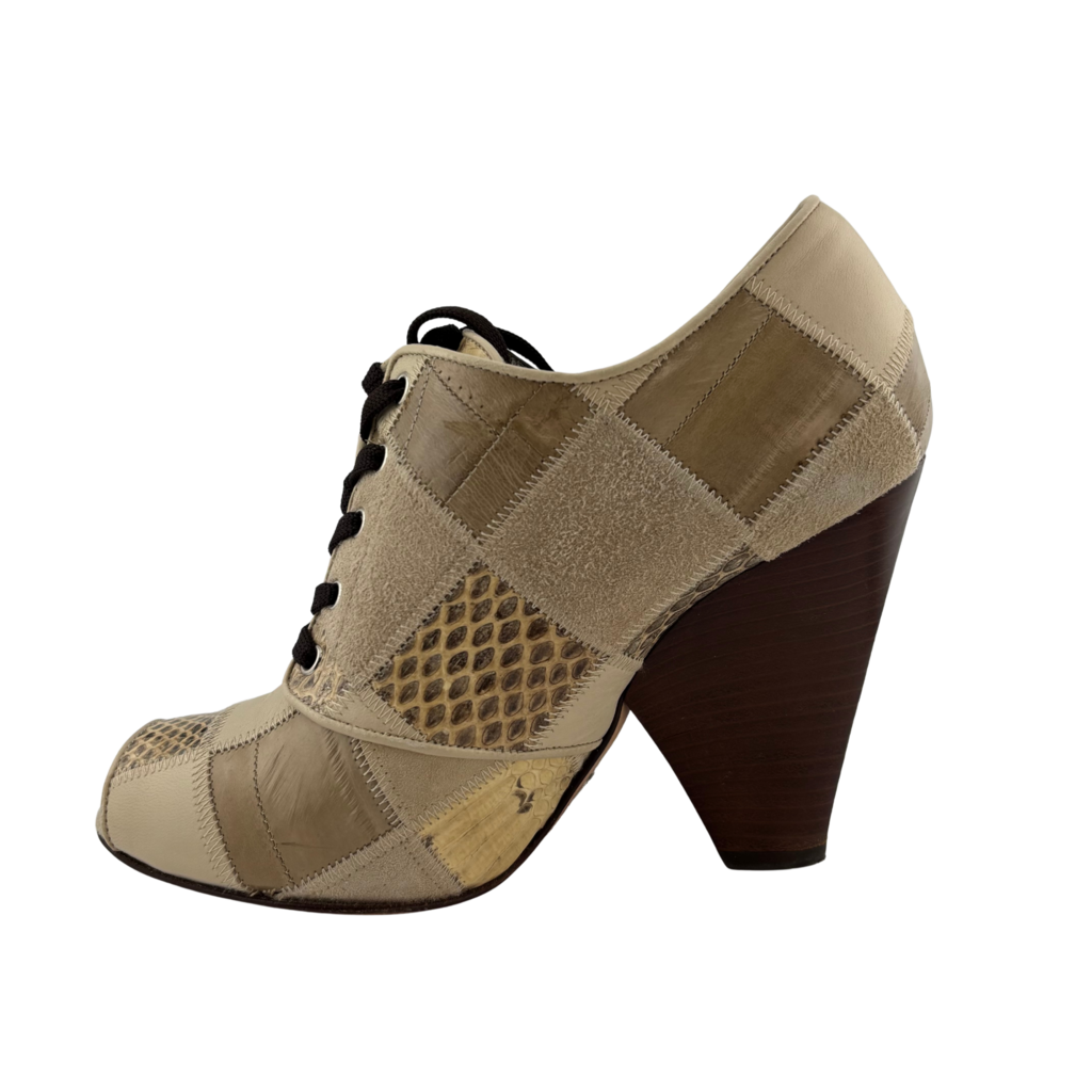 Dolce & Gabbana Patchwork Mixed Media Lace-up Heels, 35
