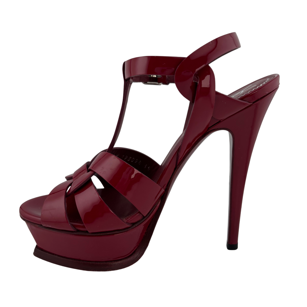 Saint Laurent Patent Leather Tribute Platform Sandals, 35