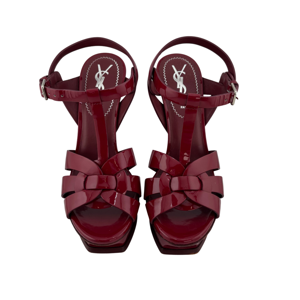 Saint Laurent Patent Leather Tribute Platform Sandals, 35