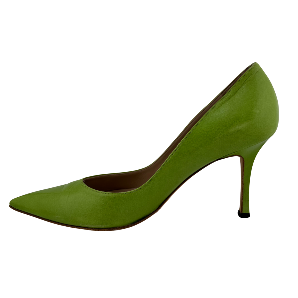 Manolo Blahnik Green Leather BB Pumps, 39.5