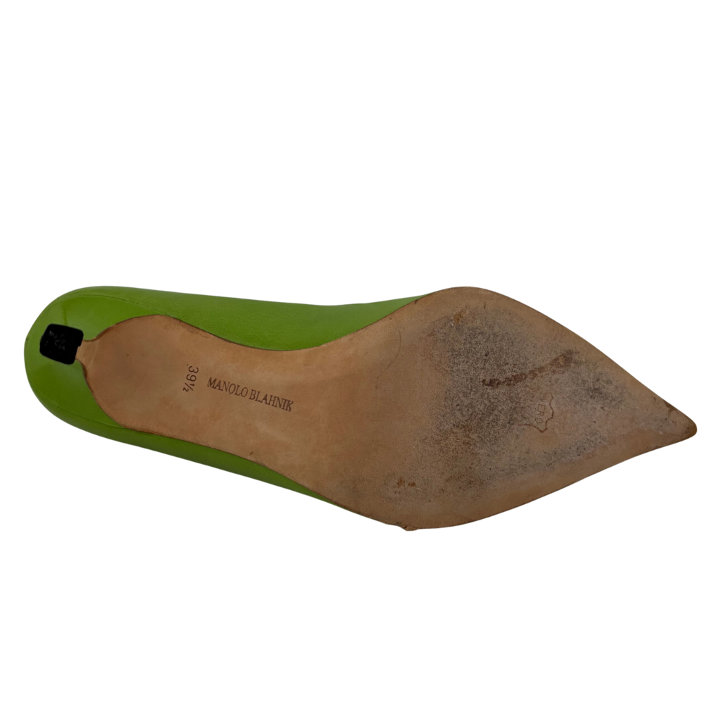 Manolo Blahnik Green Leather BB Pumps, 39.5