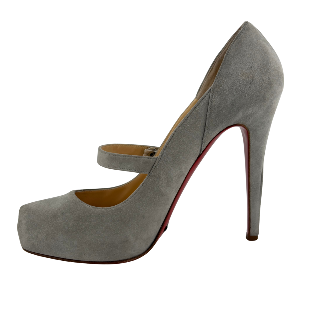 Christian Louboutin Grey Suede Platform Mary Jane Charleen Pump, 39.5