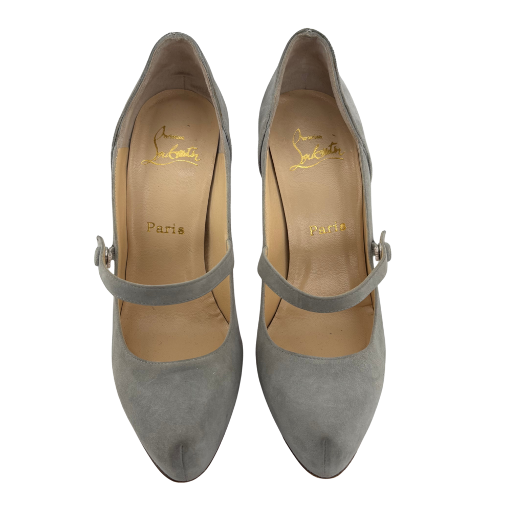 Christian Louboutin Grey Suede Platform Mary Jane Charleen Pump, 39.5