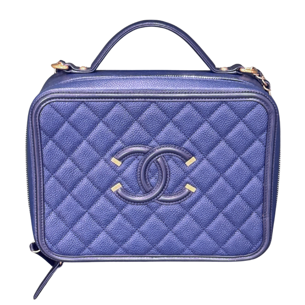 Chanel Filagree Vanity Navy Caviar Large Box Bag