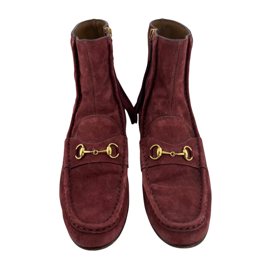Gucci Burgundy Suede Fringe Ankle Boot, 38.5