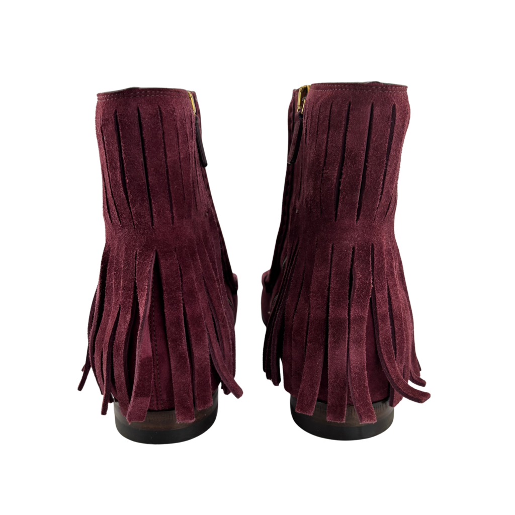 Gucci Burgundy Suede Fringe Ankle Boot, 38.5