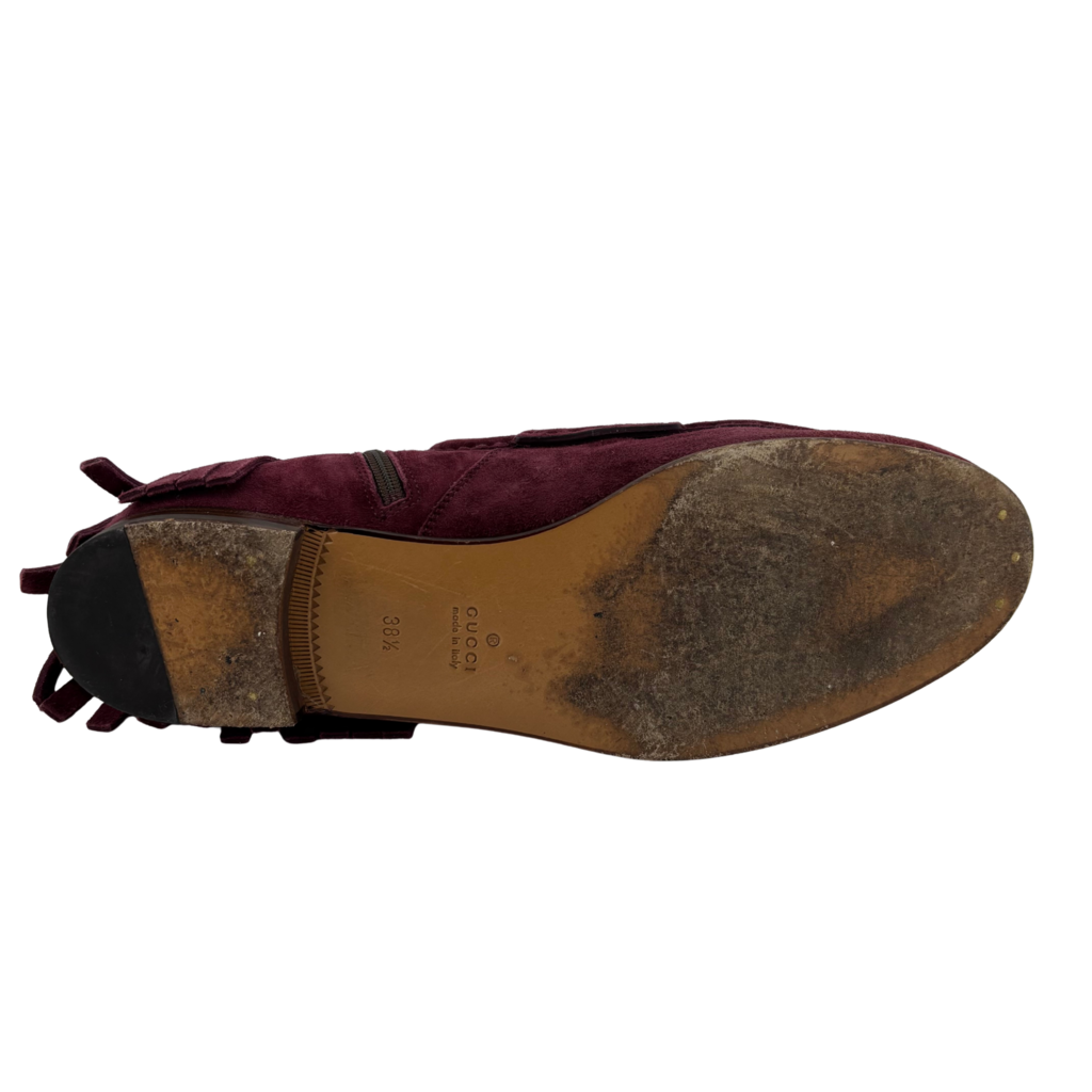 Gucci Burgundy Suede Fringe Ankle Boot, 38.5